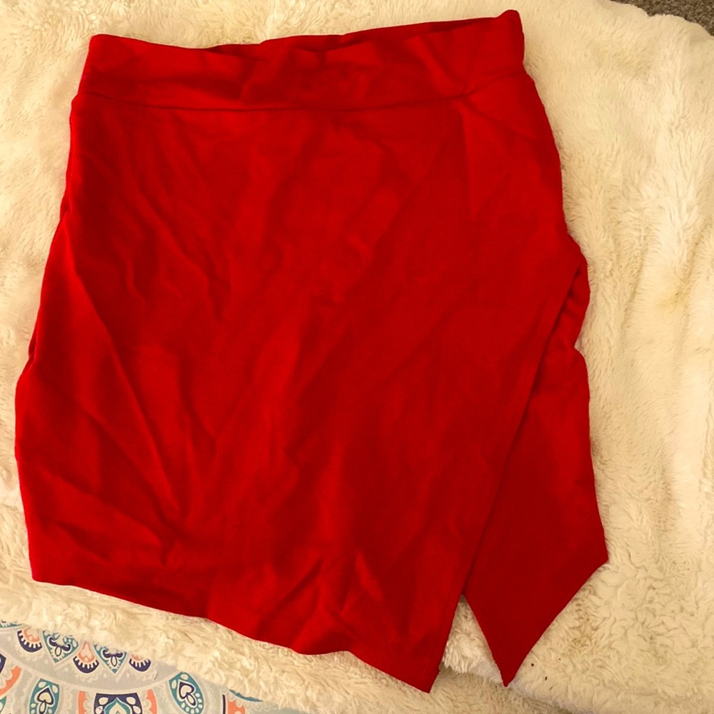 Red asymmetrical miniskirt